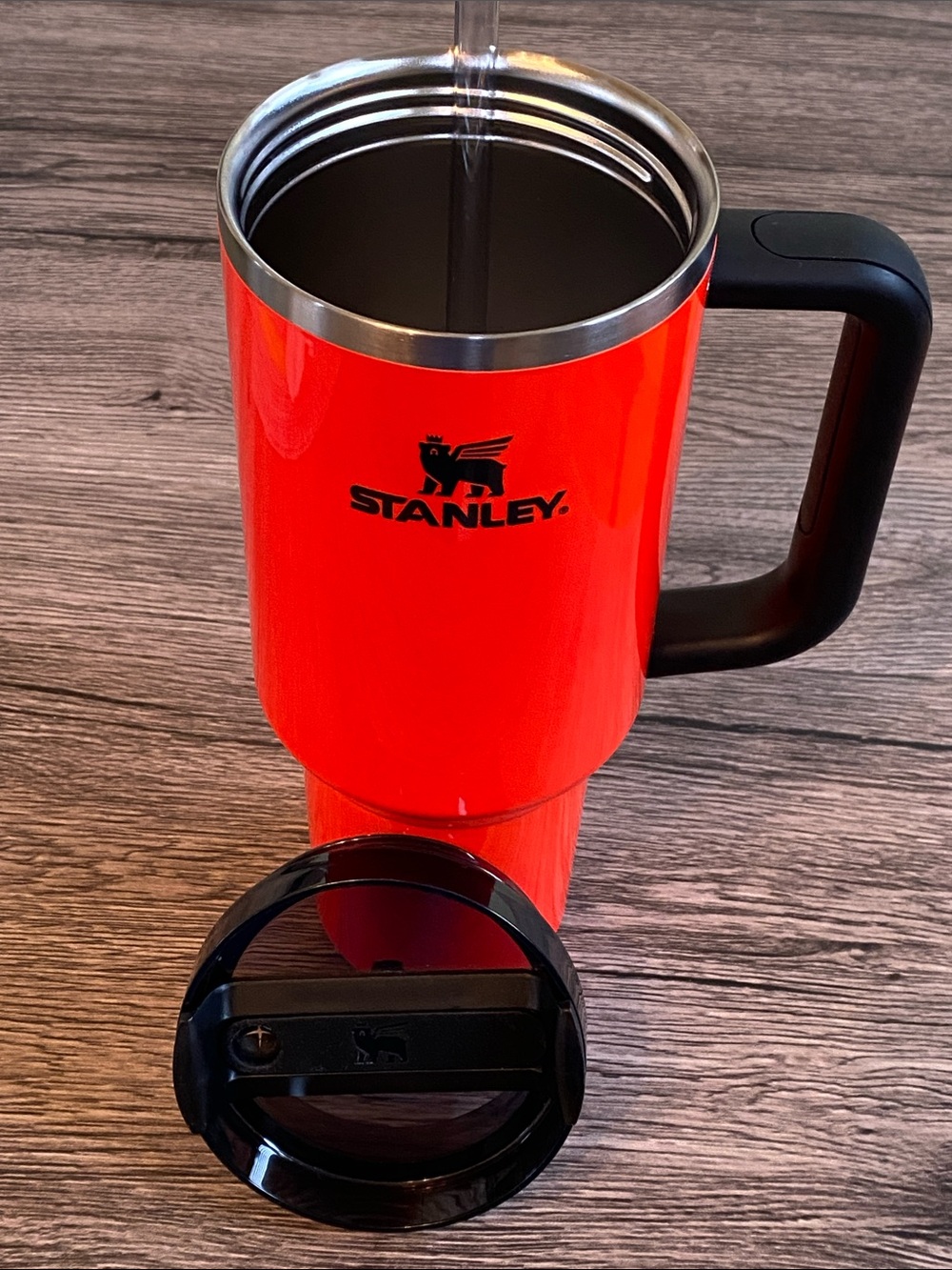 Stanley Neon Orange Travel Mug with Black Handle and Tinted Lid 40 oz - Picture 14 of 16